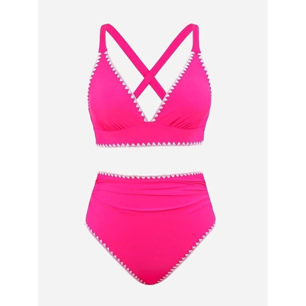 Cupshe NWT Hot Magenta Pink Deep V-Neck Crisscross Bikini Set Size Small